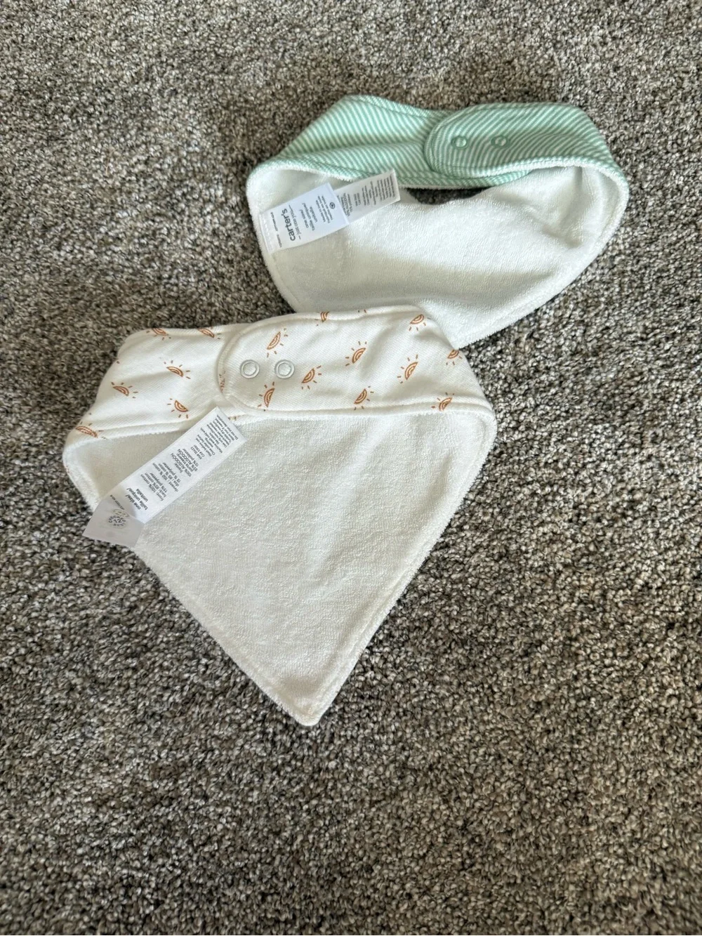 Neutral Baby Bandana Bibs - Mint Stripe/Cream Sun Print - NEW without tags